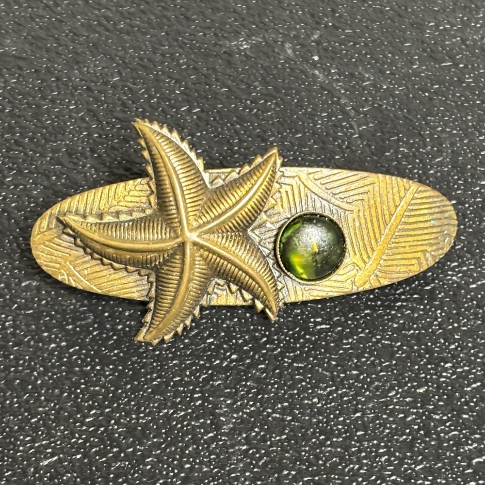 Vintage France Starfish Stone Brass Hair Clip Nautical